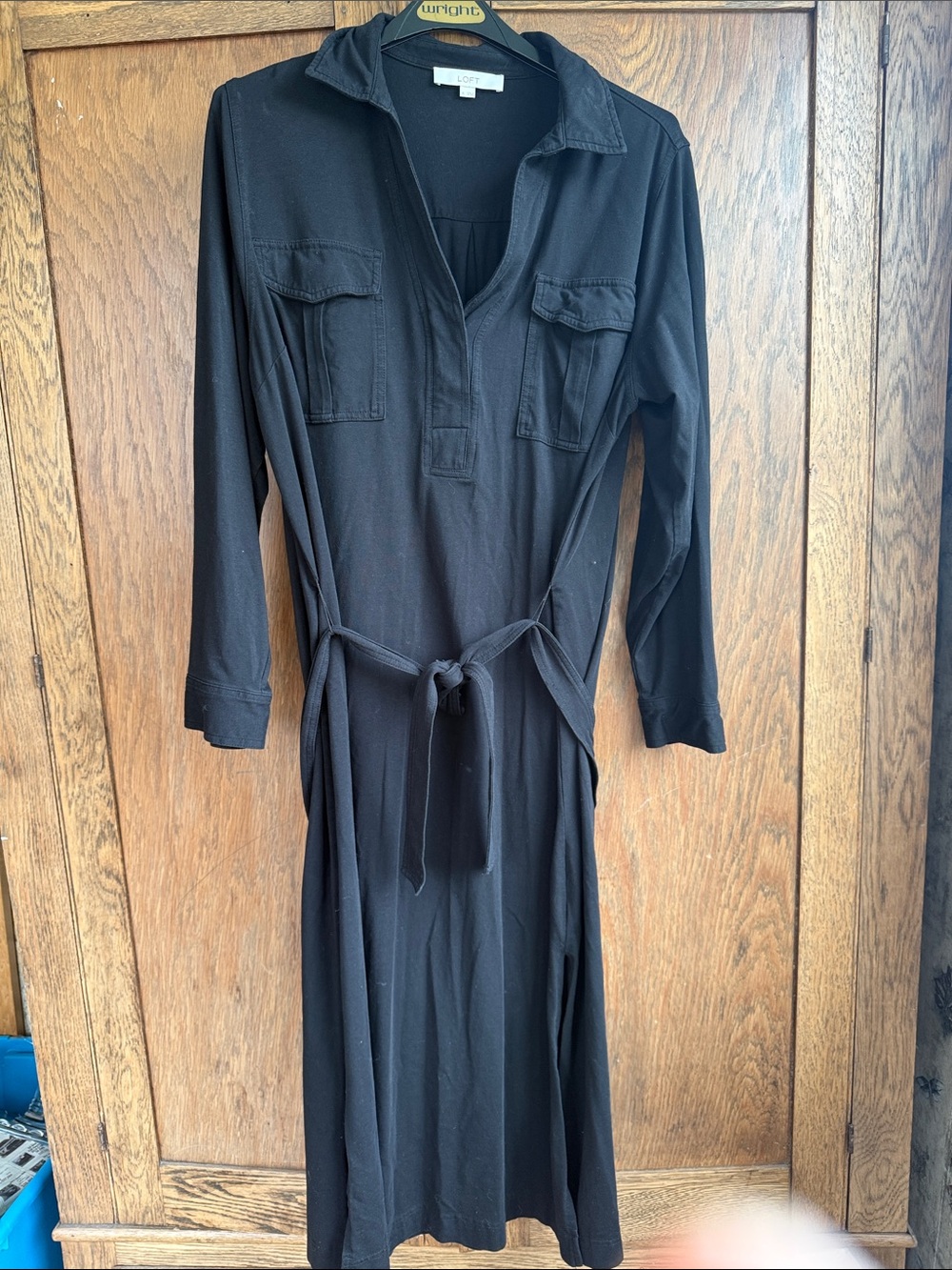 LOFT Black Long Sleeve Shirt Dress with Tie Waist